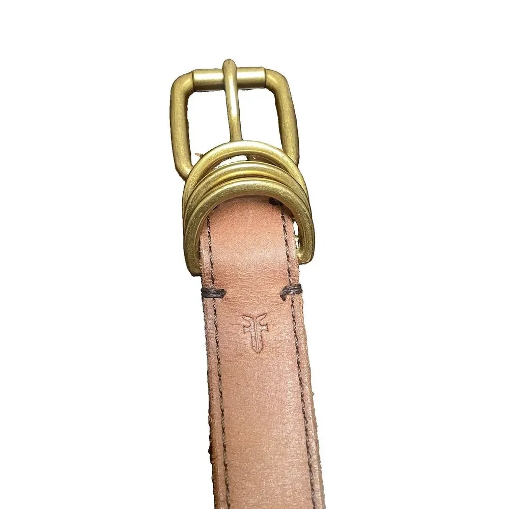 FRYE Brown Leather Ring Keeper Belt Medium Triple Loop Buckle Boho Western 1